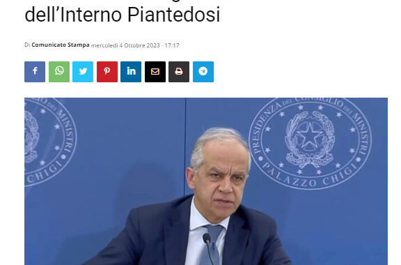 Premio Internazionale assegnato al Ministro dell’Interno Piantedosi